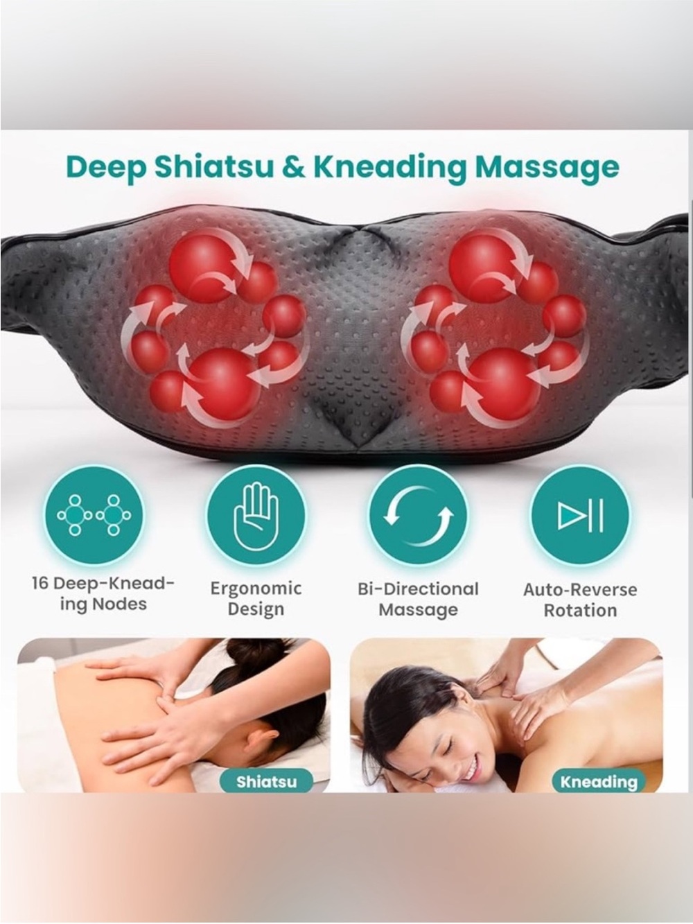NEKTECK Shiatsu Neck & Back Massager w/Heat in Carrying Bag NWB 🎁FATHERS DAY GFT - Picture 4 of 15